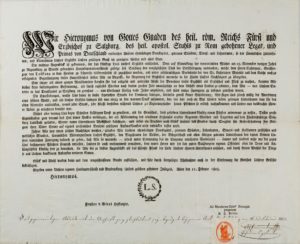 Abdankungserklärung des Fürsterzbischofs Hieronymus Graf Colloredo (1803) © Archiv der Erzdiözese Salzburg